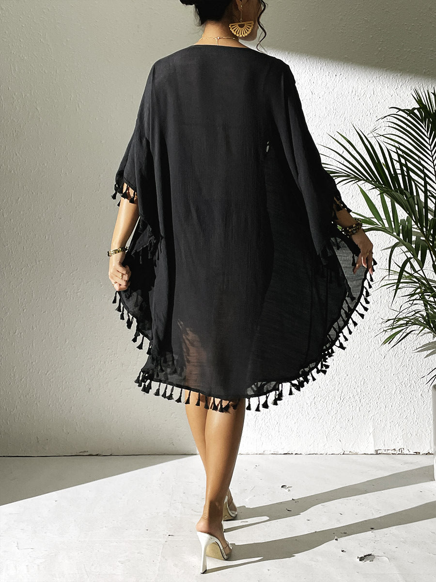 # Crochet-Patterned Tassel Beach Cover-Up