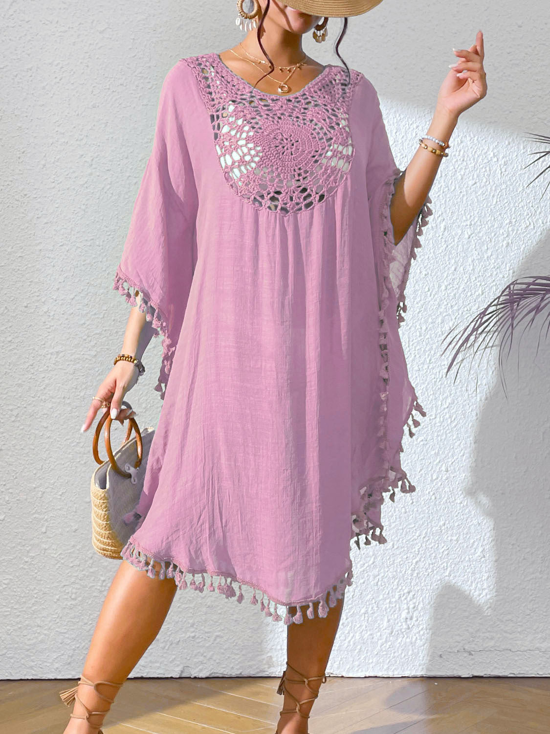 # Crochet-Patterned Tassel Beach Cover-Up