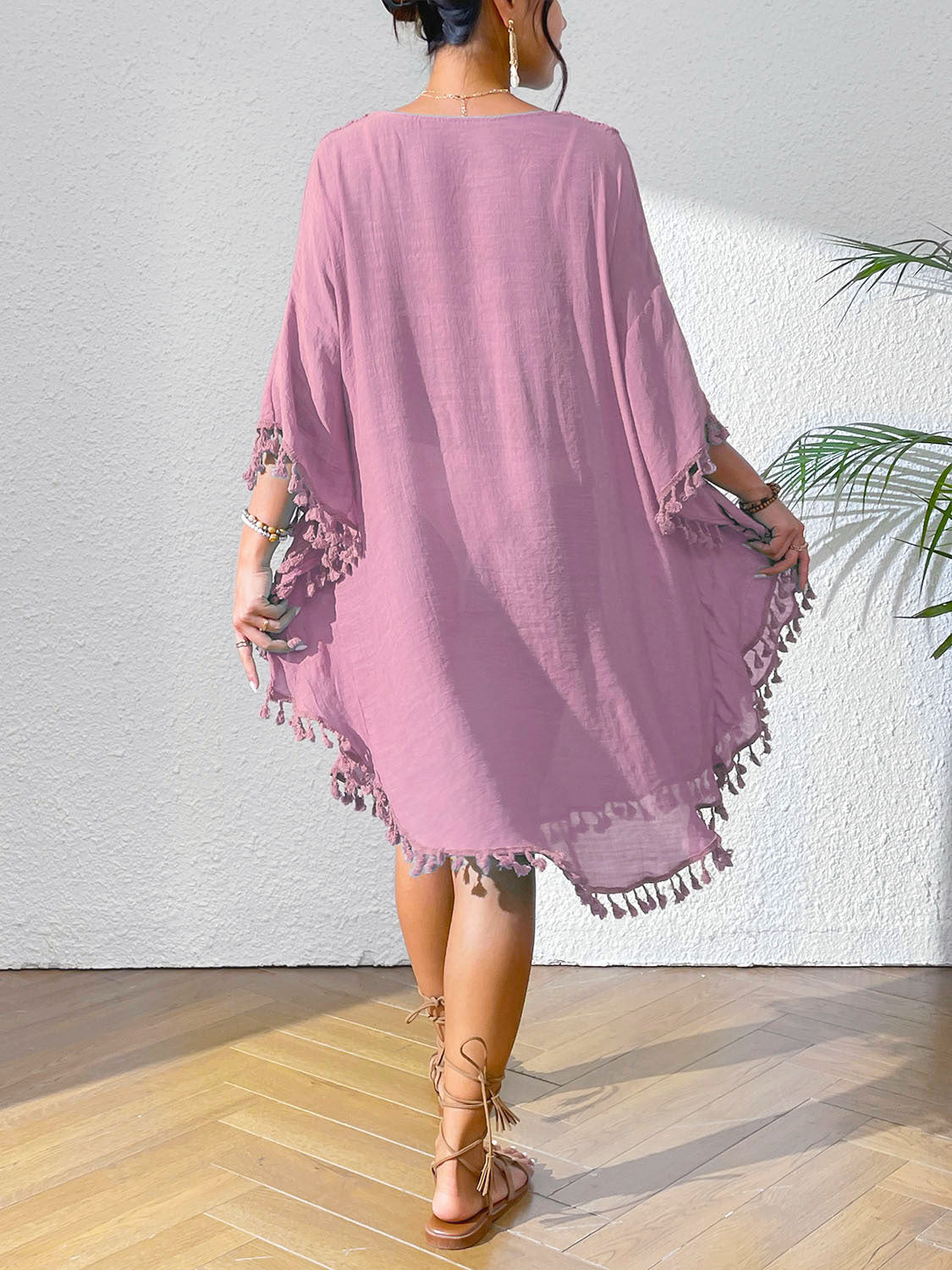 # Crochet-Patterned Tassel Beach Cover-Up