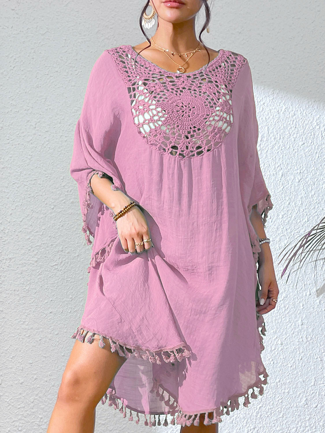 # Crochet-Patterned Tassel Beach Cover-Up