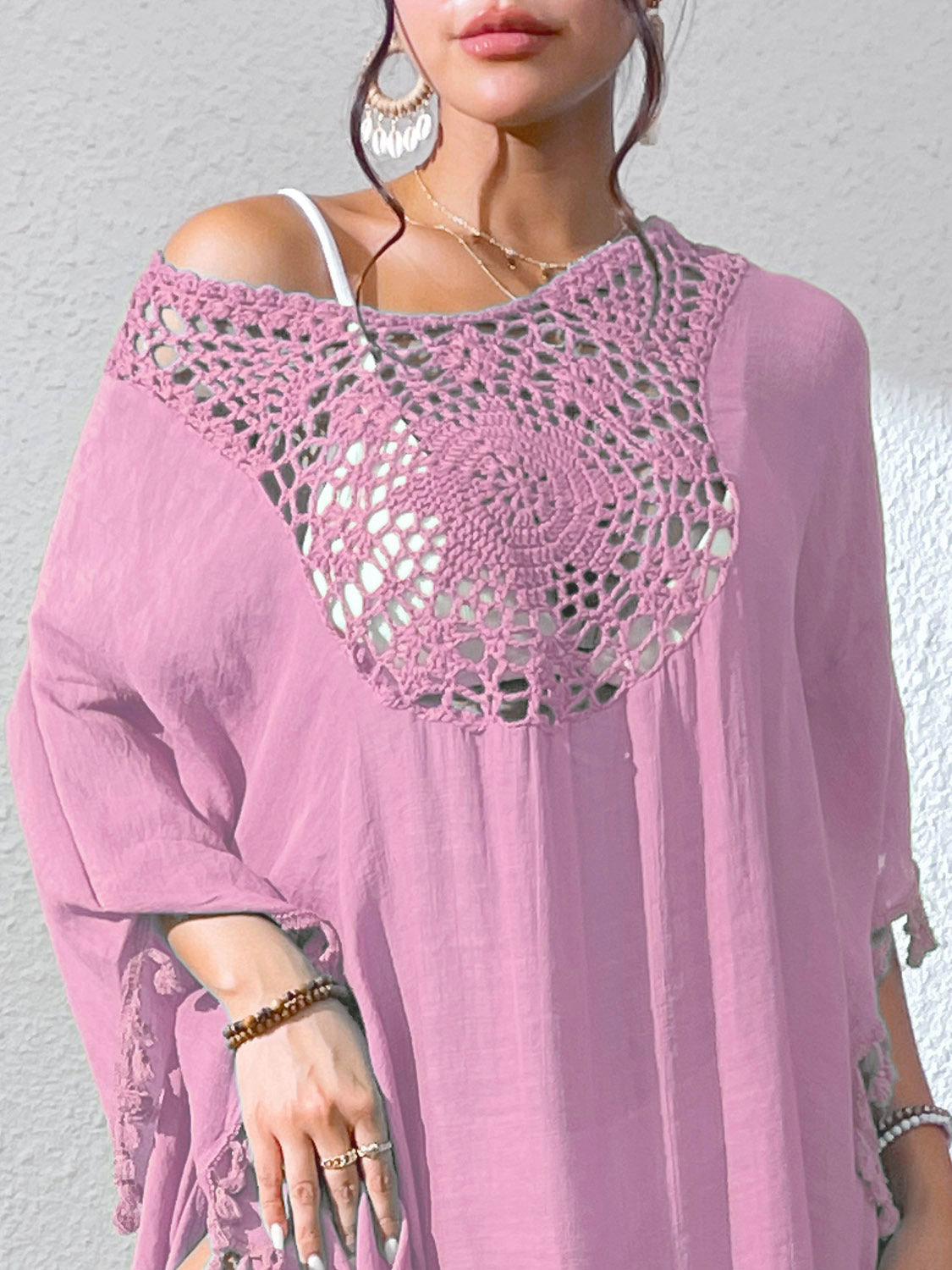 # Crochet-Patterned Tassel Beach Cover-Up