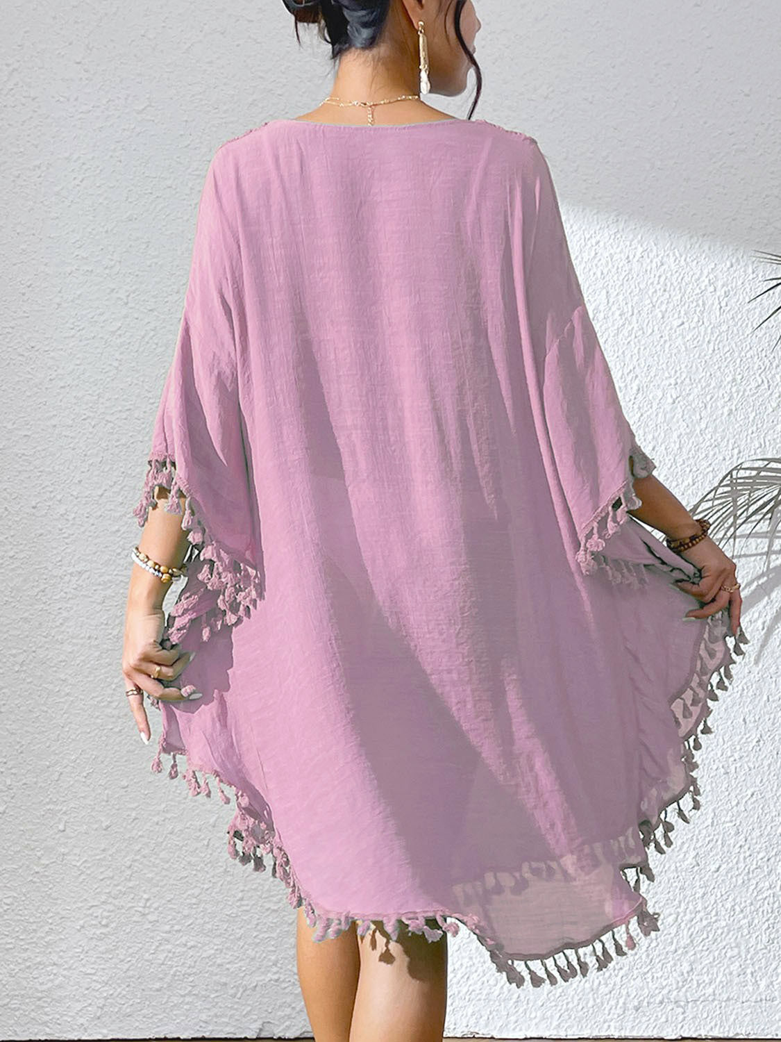 # Crochet-Patterned Tassel Beach Cover-Up