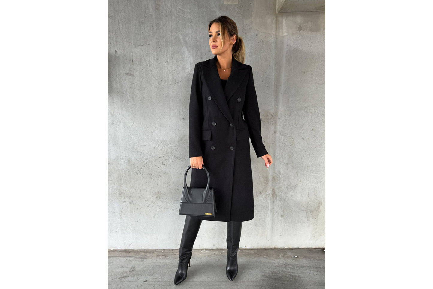 Simple Long-Sleeved Double-Breasted Woolen Jacket