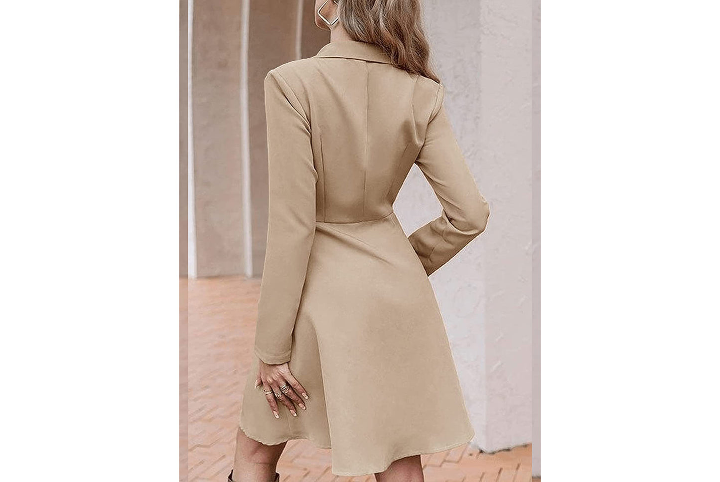 **Solid Color Double-Breasted Long-Sleeved Slim-Fit Trench Coat**