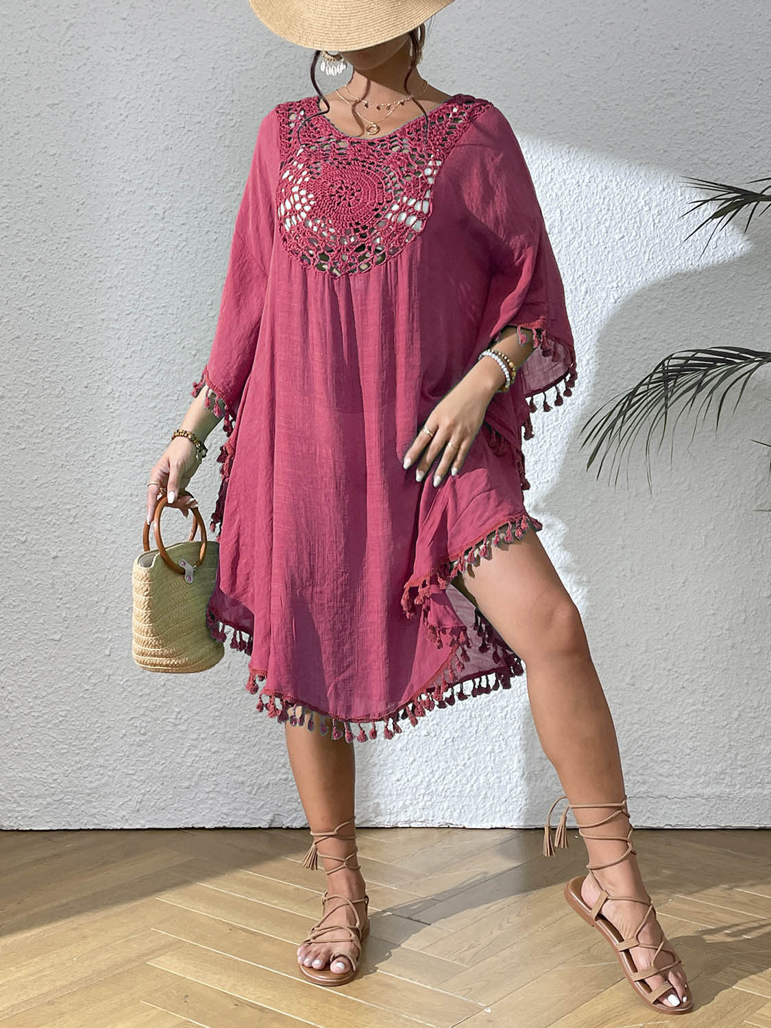 # Crochet-Patterned Tassel Beach Cover-Up