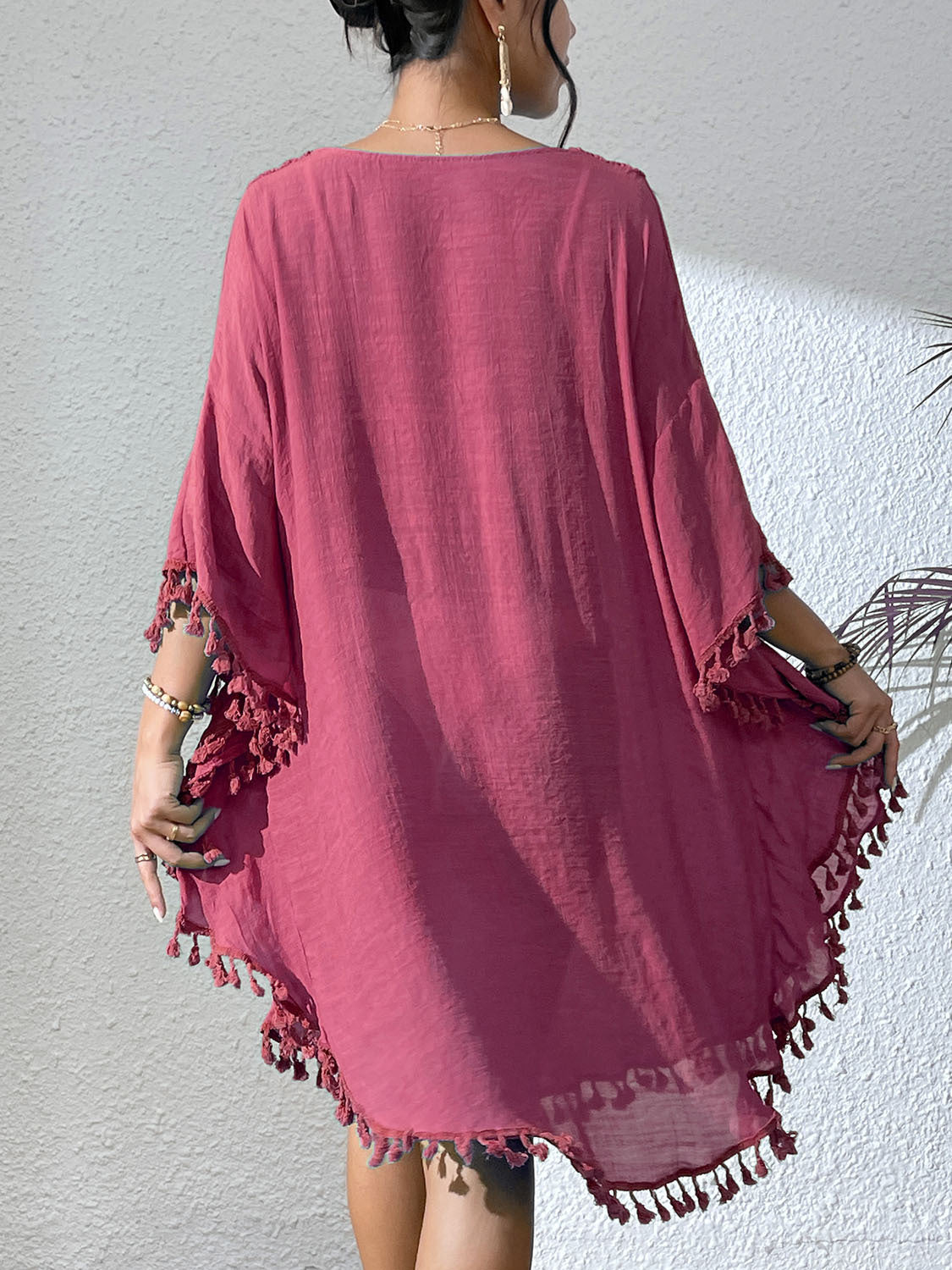 # Crochet-Patterned Tassel Beach Cover-Up