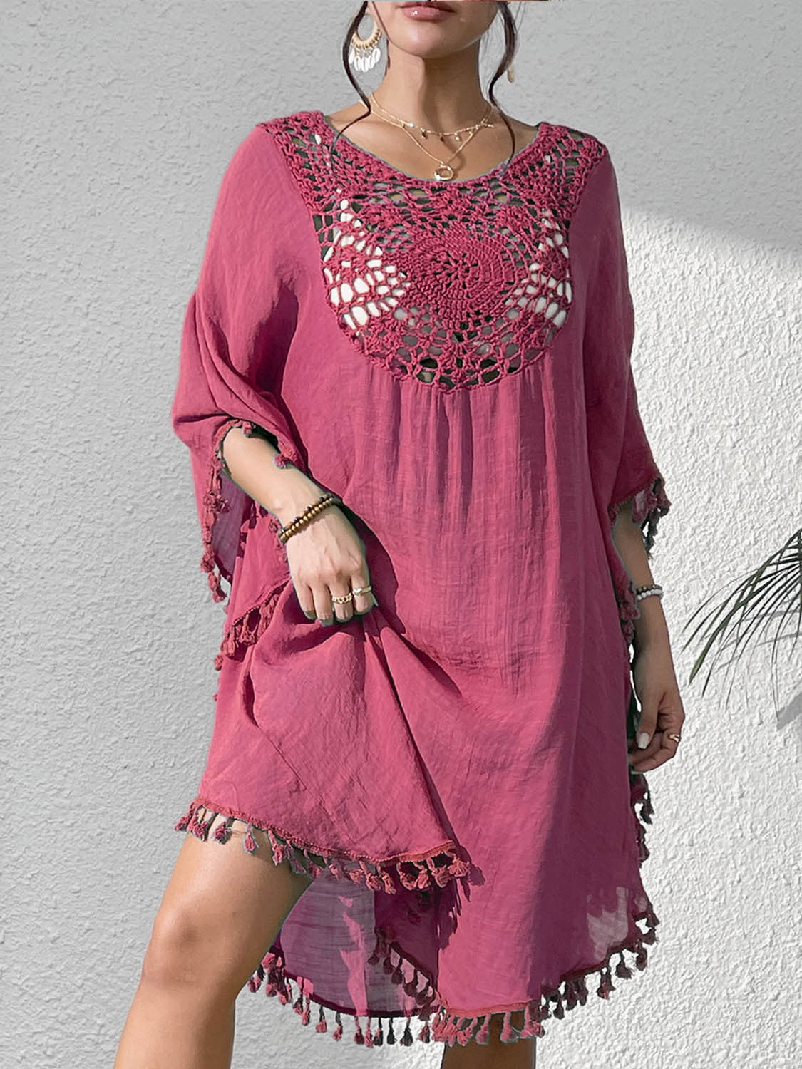 # Crochet-Patterned Tassel Beach Cover-Up
