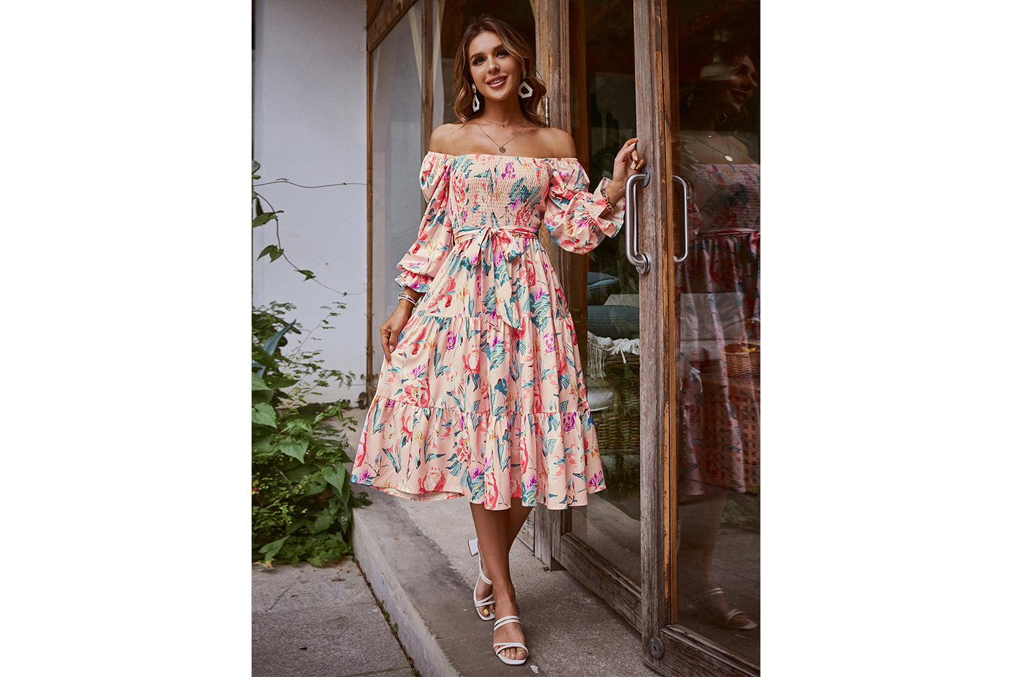 **Flare Long Sleeve High-Waisted Loose-Fit Maxi Dress**