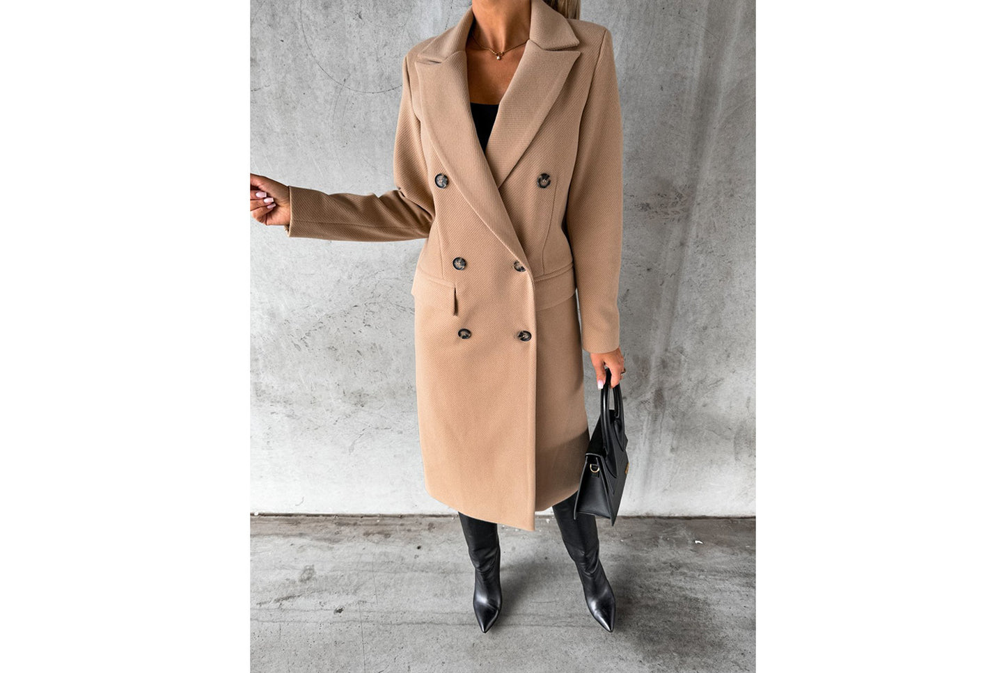 Simple Long-Sleeved Double-Breasted Woolen Jacket