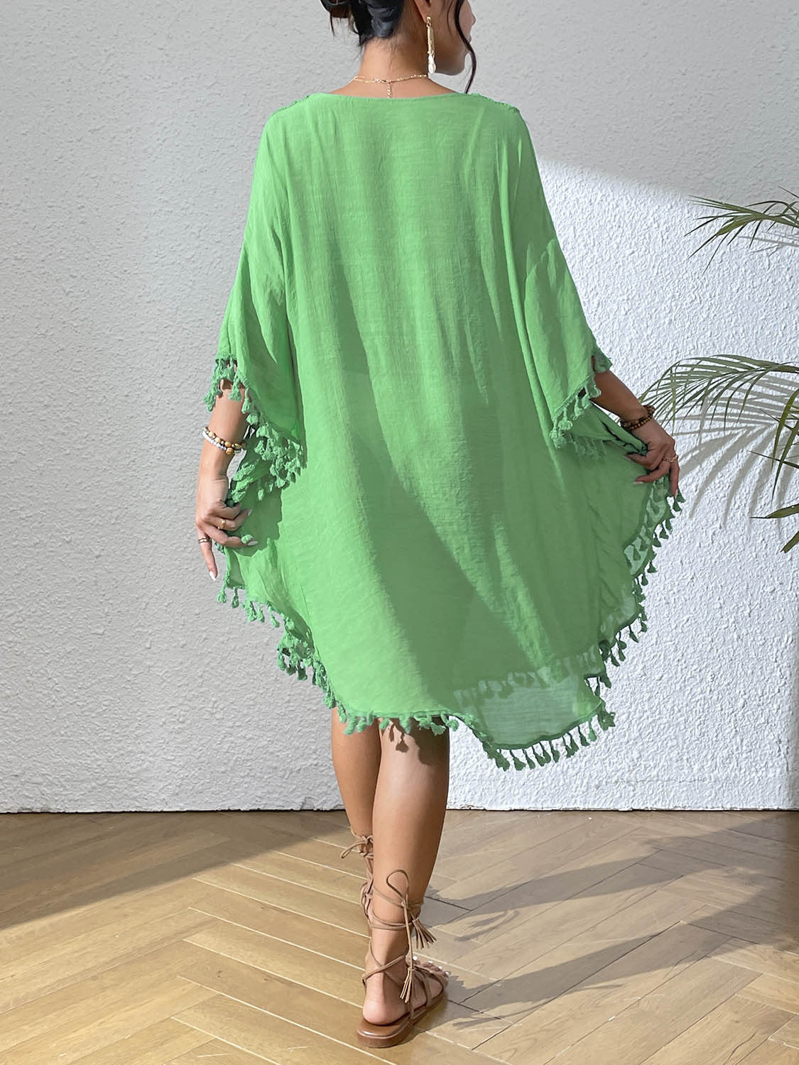 # Crochet-Patterned Tassel Beach Cover-Up