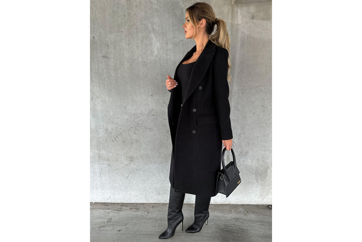 Simple Long-Sleeved Double-Breasted Woolen Jacket