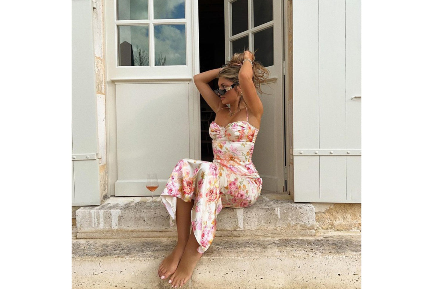 Fashionable Printed Fitted Backless Slip Dress