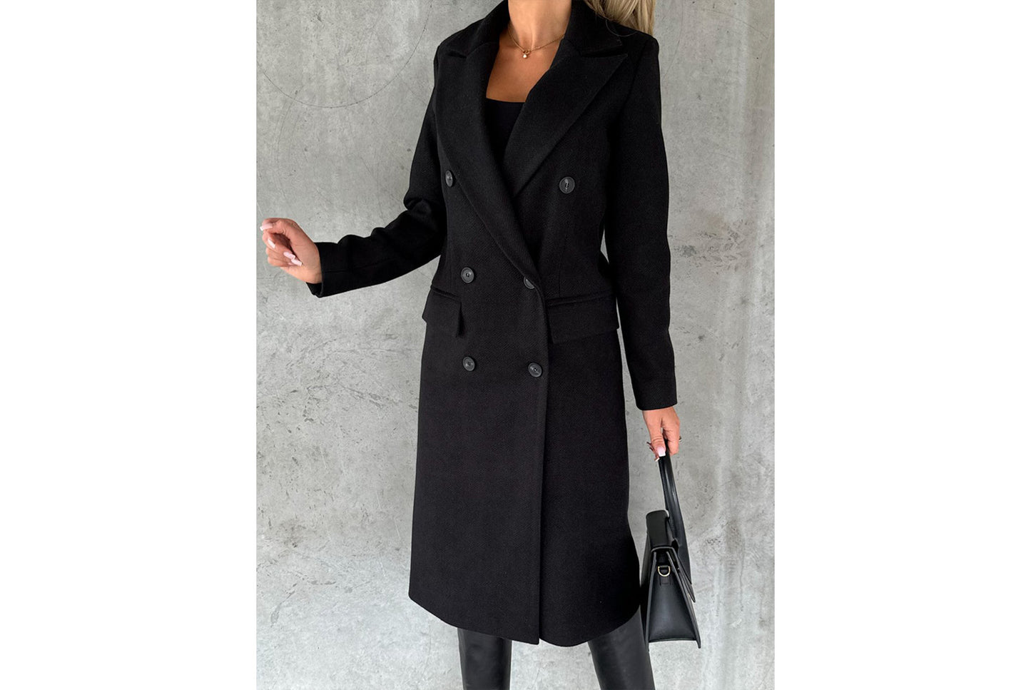 Simple Long-Sleeved Double-Breasted Woolen Jacket