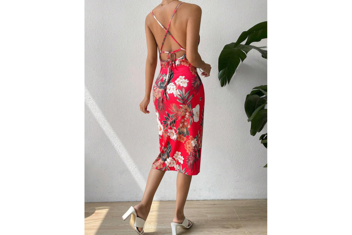 Sexy Side Slit Printed Slip Dress