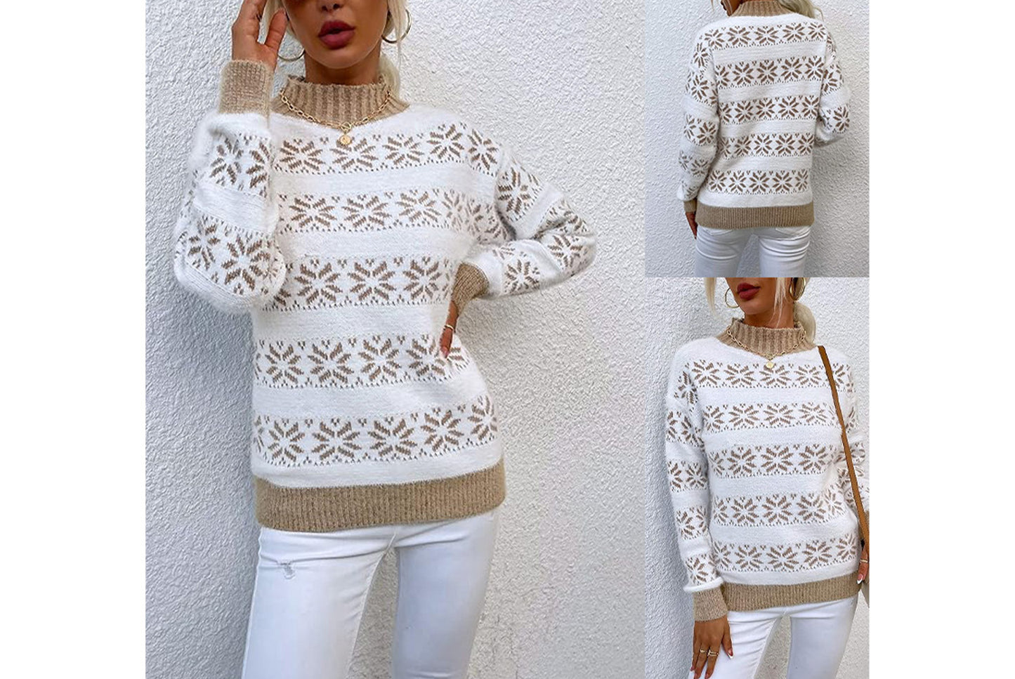**Snowflake Pattern Half-Turtleneck Sweater Top**