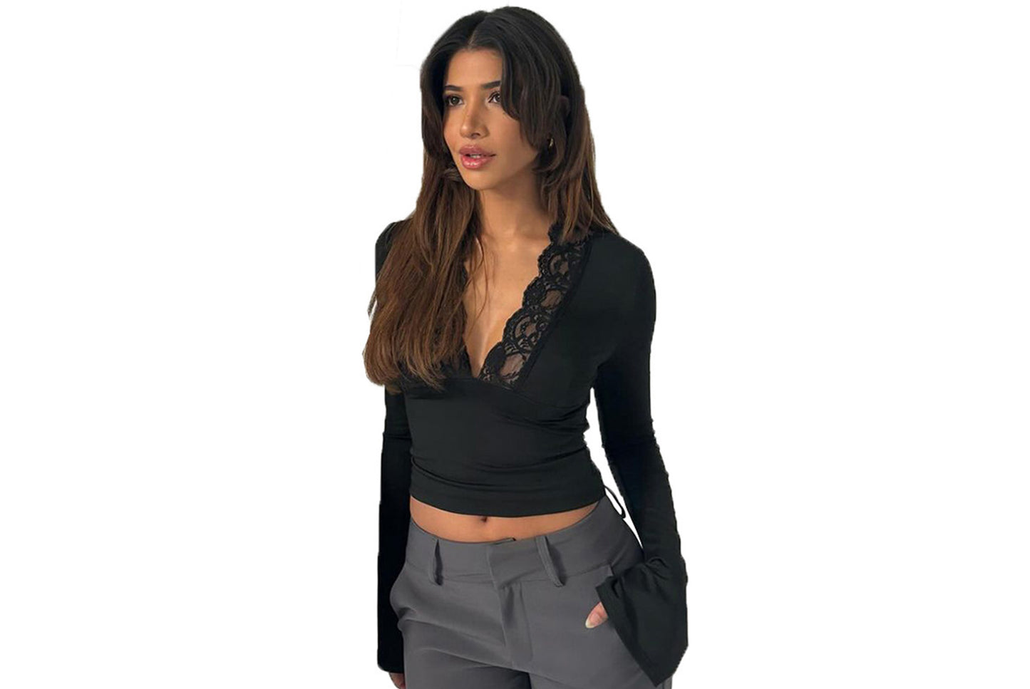 **Slim Fit Flare Sleeve T-Shirt Hot Girl Long Sleeve Base Layer**