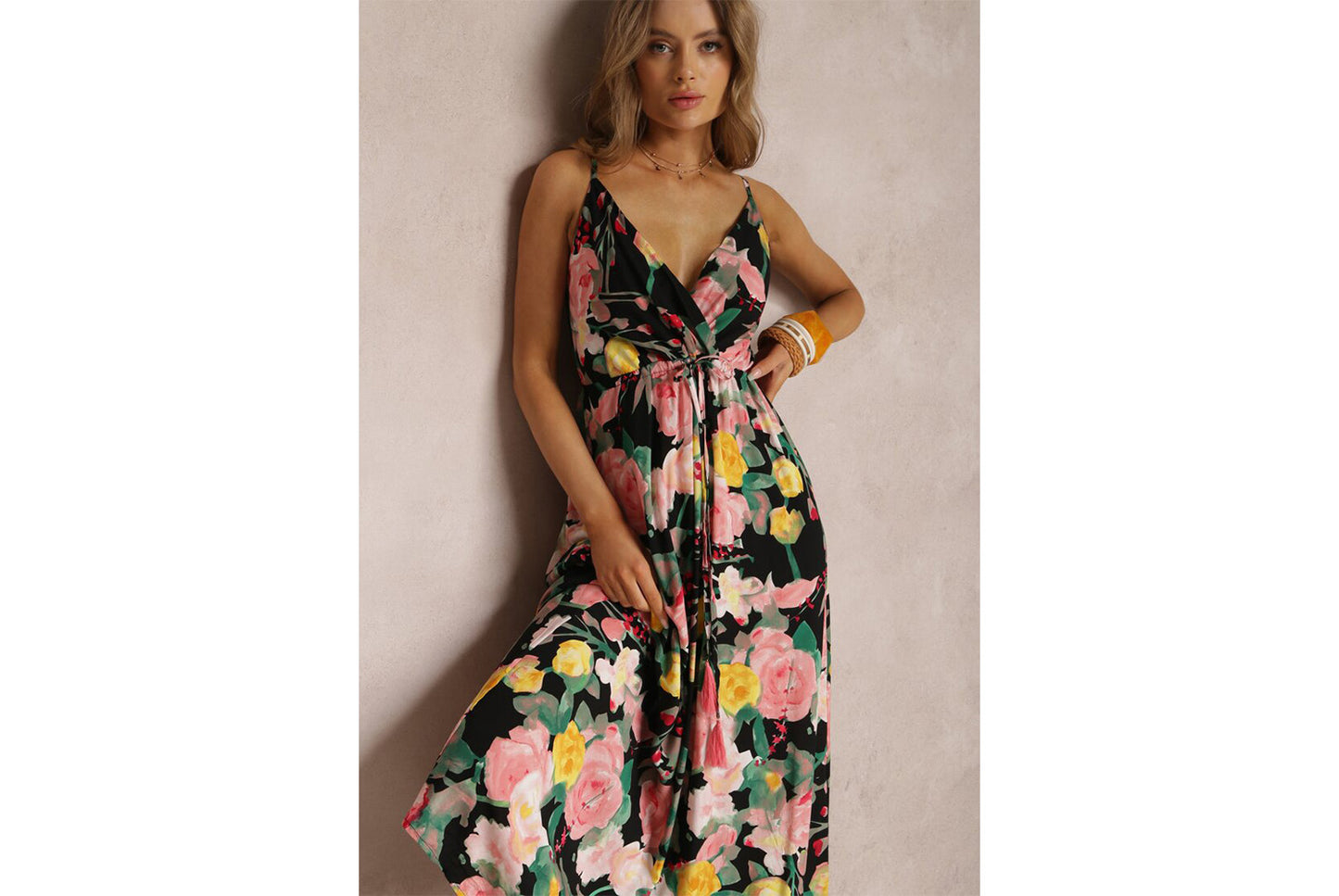 **Sexy Strapless Sleeveless Printed Ruffled Backless Dress**