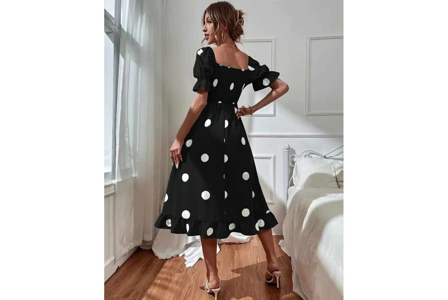**Ruffled Fitted Short-Sleeve Dress**