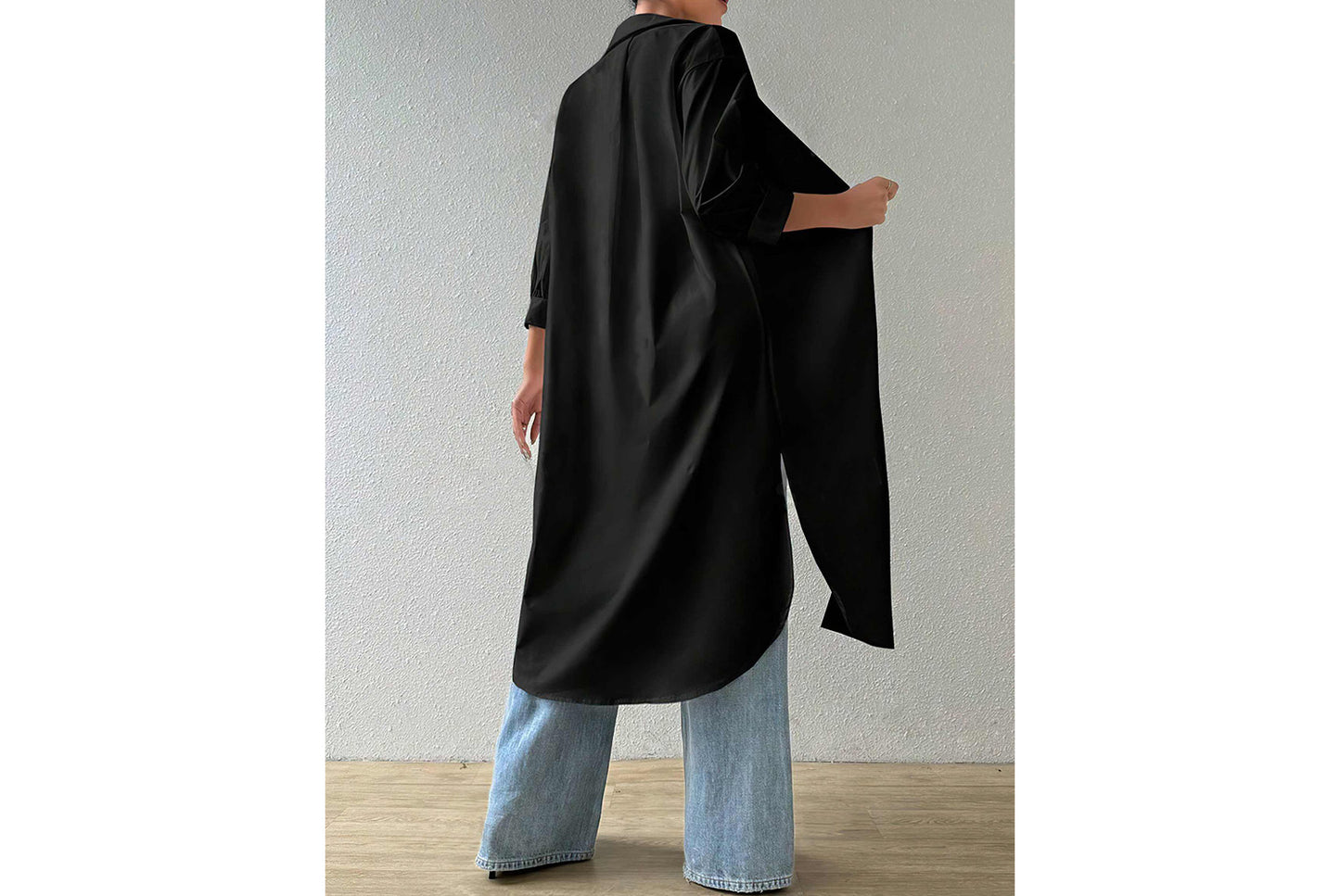 **Versatile Long Solid Color Cardigan Shirt with Mid-Sleeves**