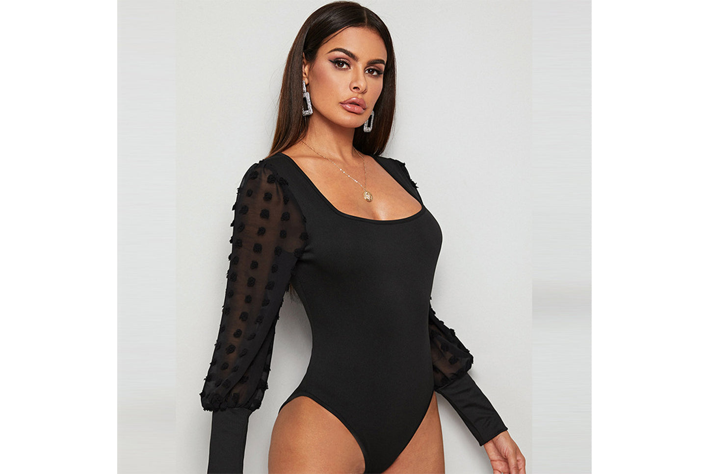 **Solid Color Sexy Slim Fit Long Sleeve Bodysuit**