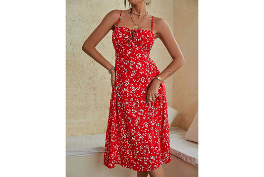 **Sling Print Dress with Slit Bottom**