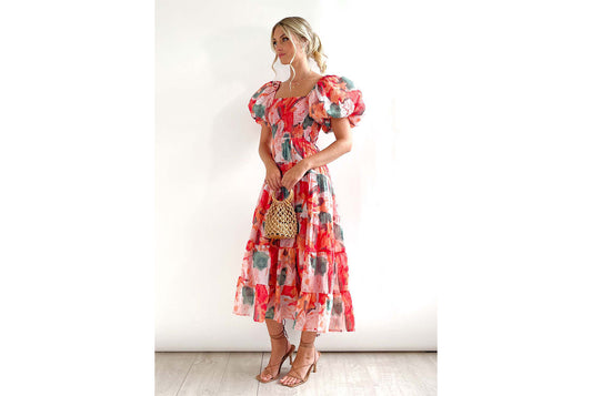 **Fashionable Off-the-Shoulder Lantern Sleeve High-Waisted One-Shoulder Dress**