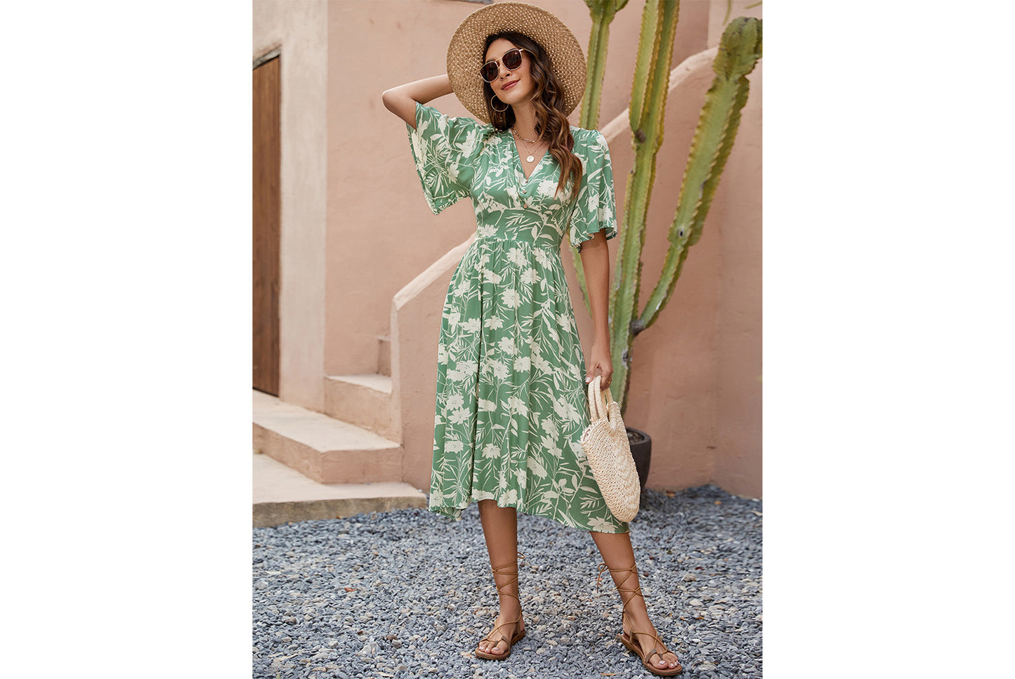 **Bohemian Beach Dress with a Waist Fit**