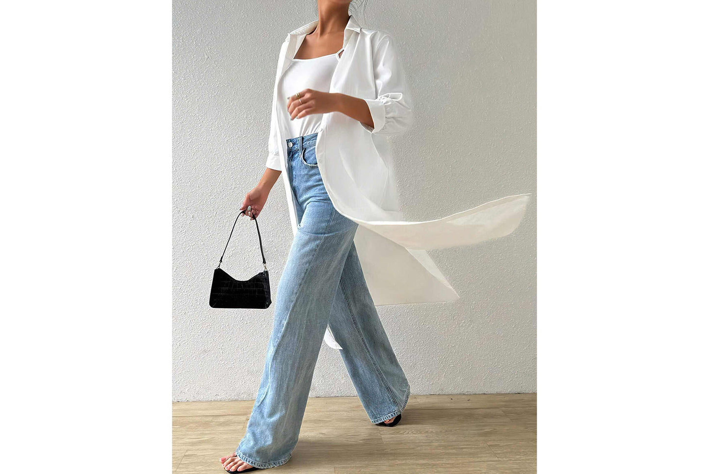 **Versatile Long Solid Color Cardigan Shirt with Mid-Sleeves**