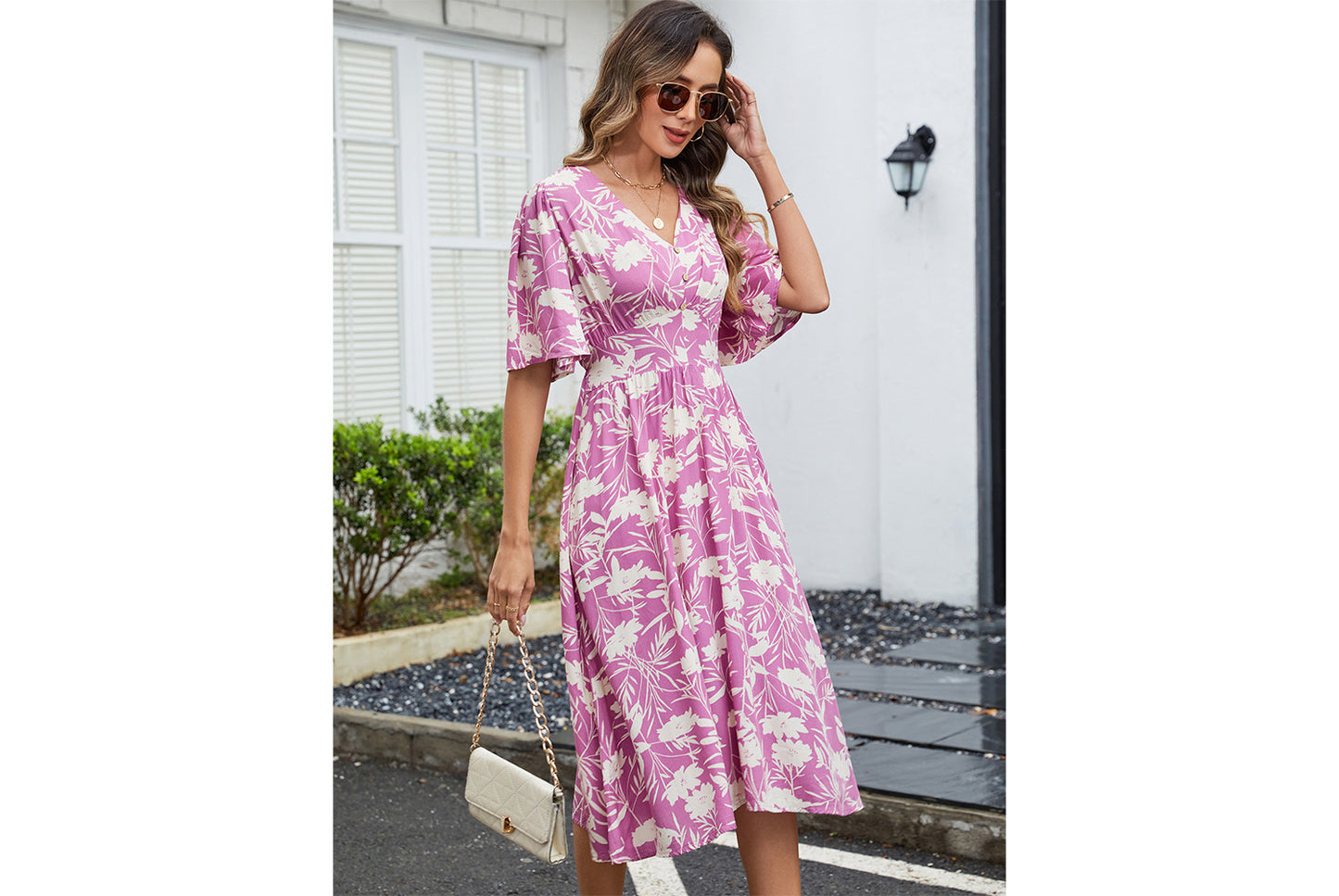 **Bohemian Beach Dress with a Waist Fit**