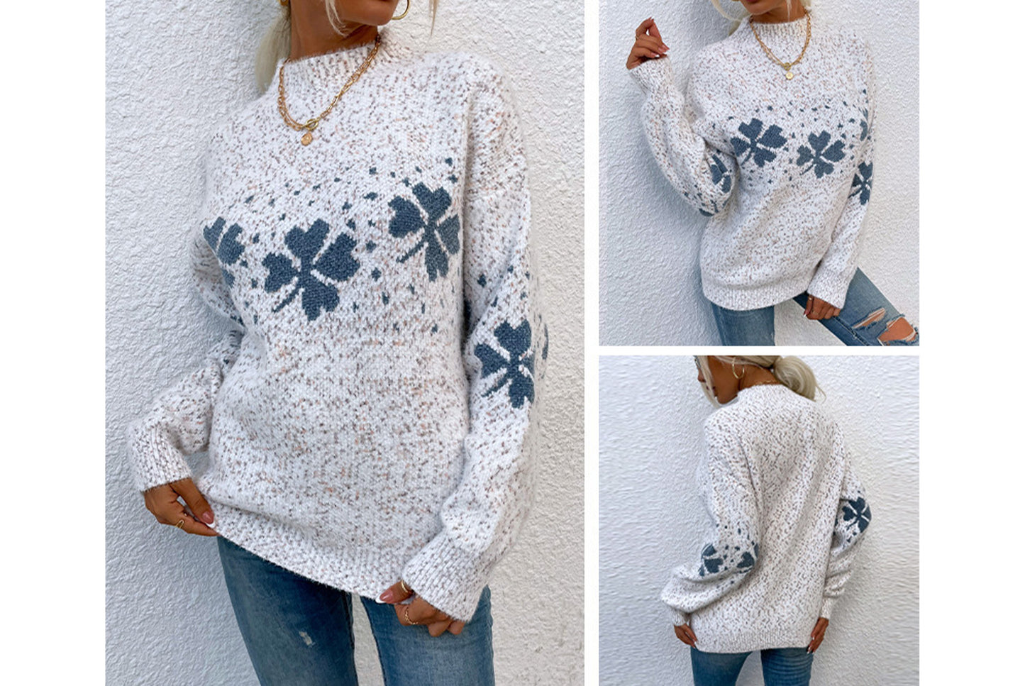 **Christmas Snowflake Sweater Casual Half-Turtleneck Sweater**