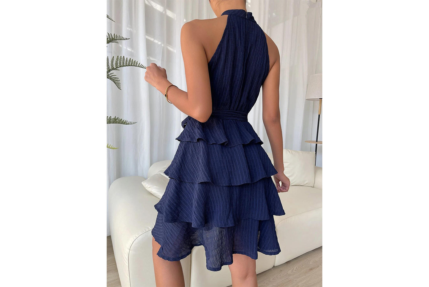**Halter Neck Sleeveless Ruffled Dress**