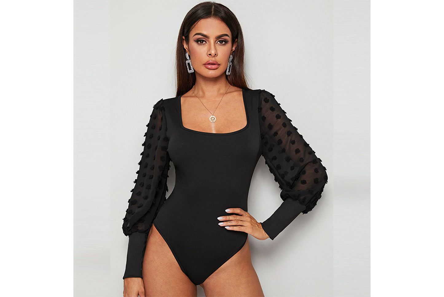 **Solid Color Sexy Slim Fit Long Sleeve Bodysuit**
