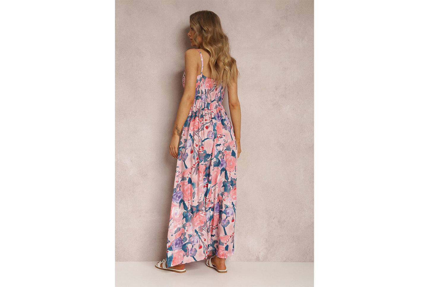 **Sexy Strapless Sleeveless Printed Ruffled Backless Dress**