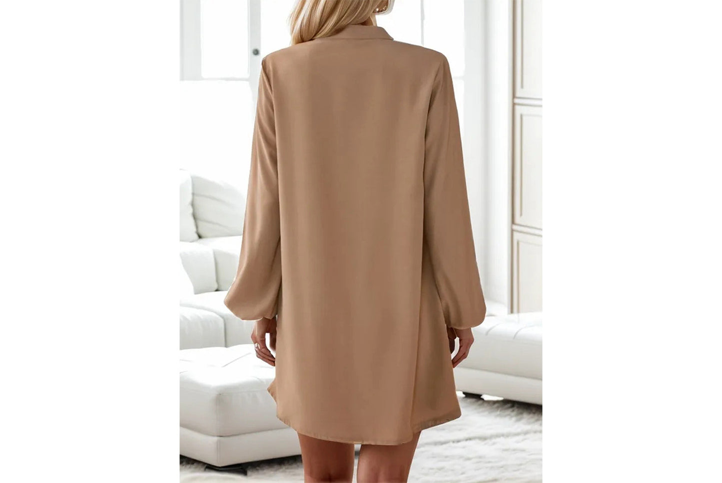 **Spring/Summer Long-Sleeved V-Neck Single-Breasted Loose-Fit Dress**
