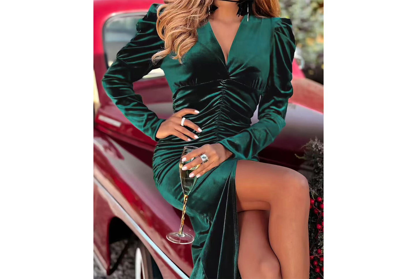 **Sexy Hip-Wrap Long-Sleeve Dress**