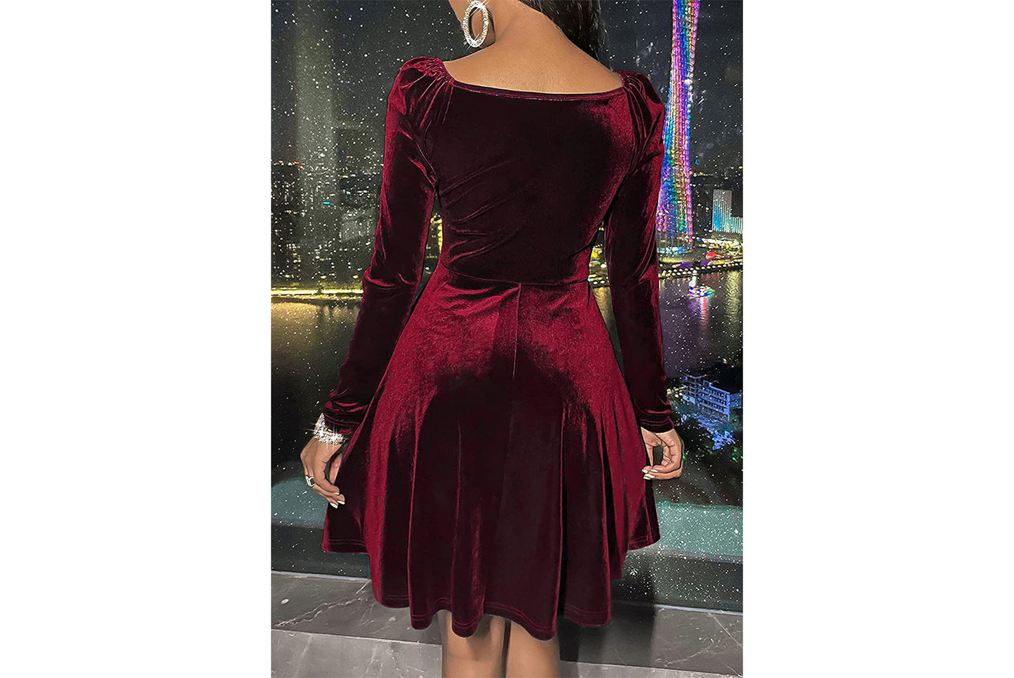 **Festive Christmas Long-Sleeved V-Neck Dress**