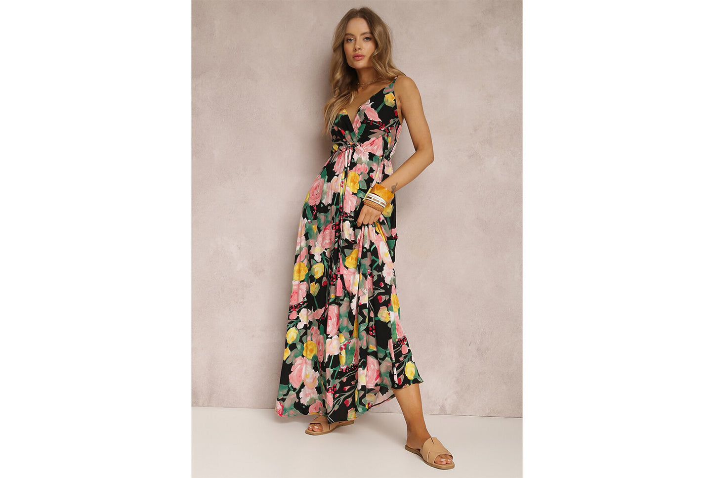 **Sexy Strapless Sleeveless Printed Ruffled Backless Dress**