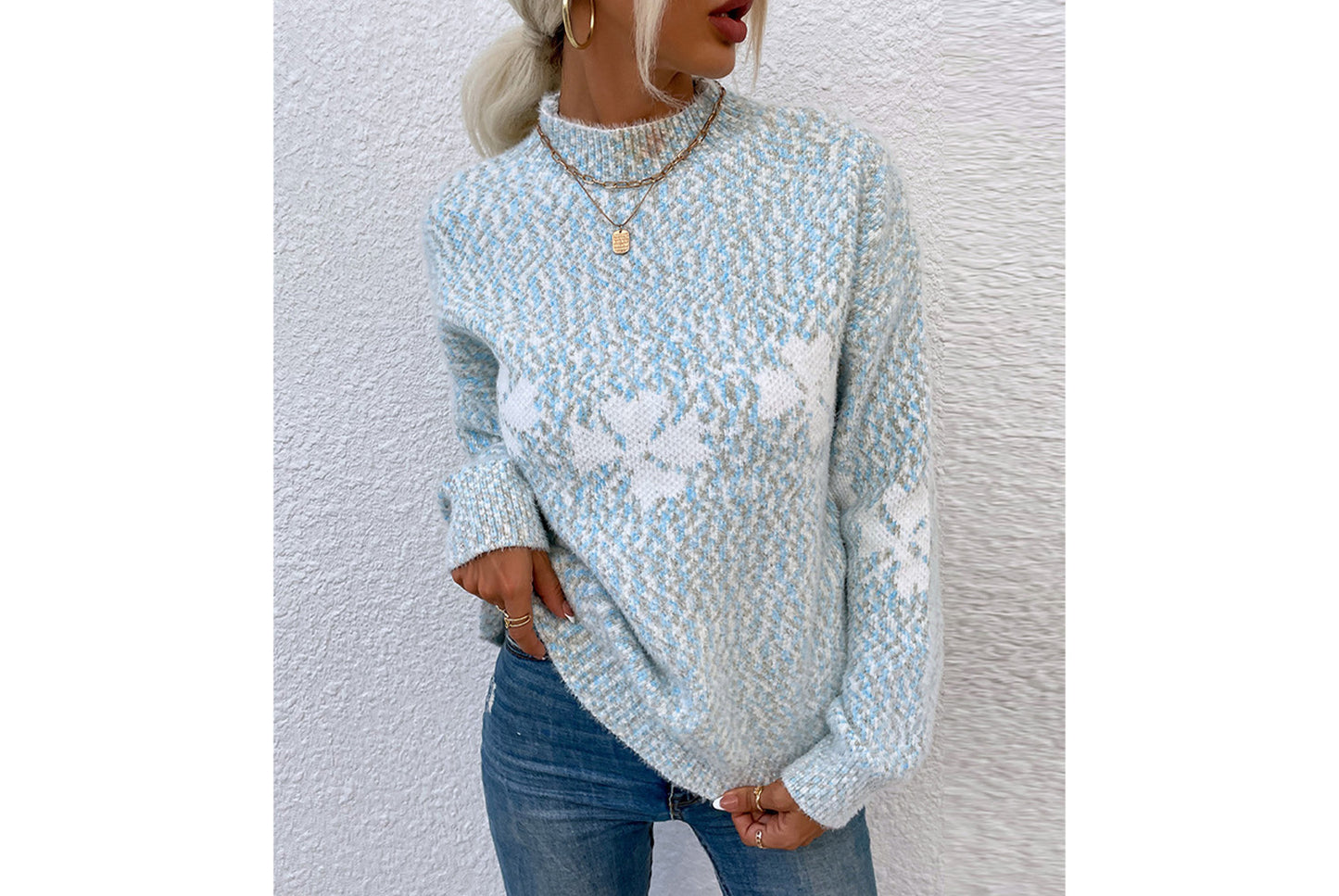 **Christmas Snowflake Sweater Casual Half-Turtleneck Sweater**