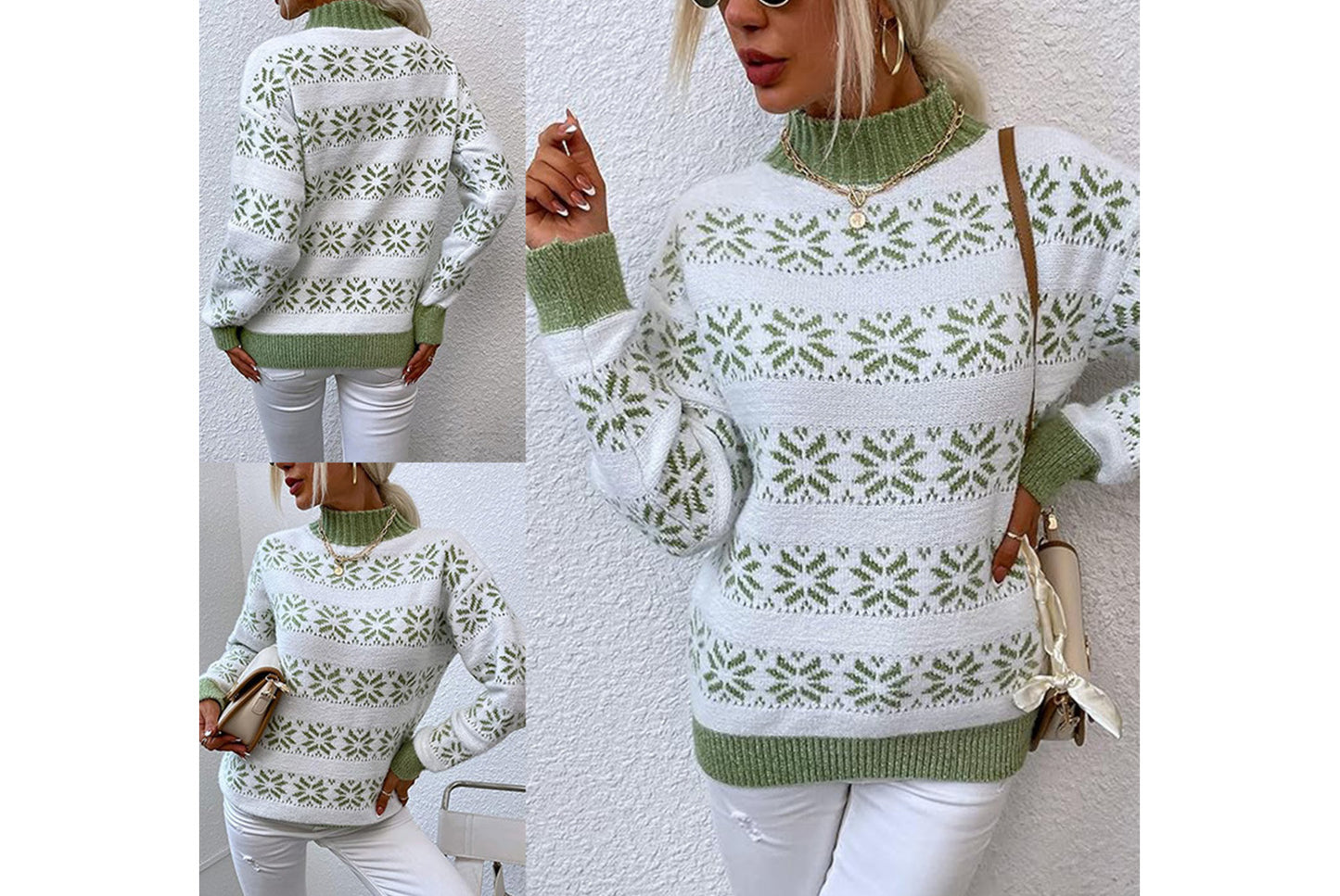**Snowflake Pattern Half-Turtleneck Sweater Top**