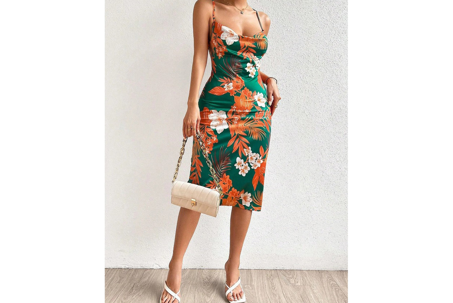 Sexy Side Slit Printed Slip Dress
