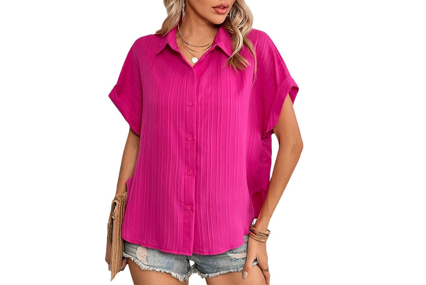 **Solid Color Short-Sleeved Shirt Top**