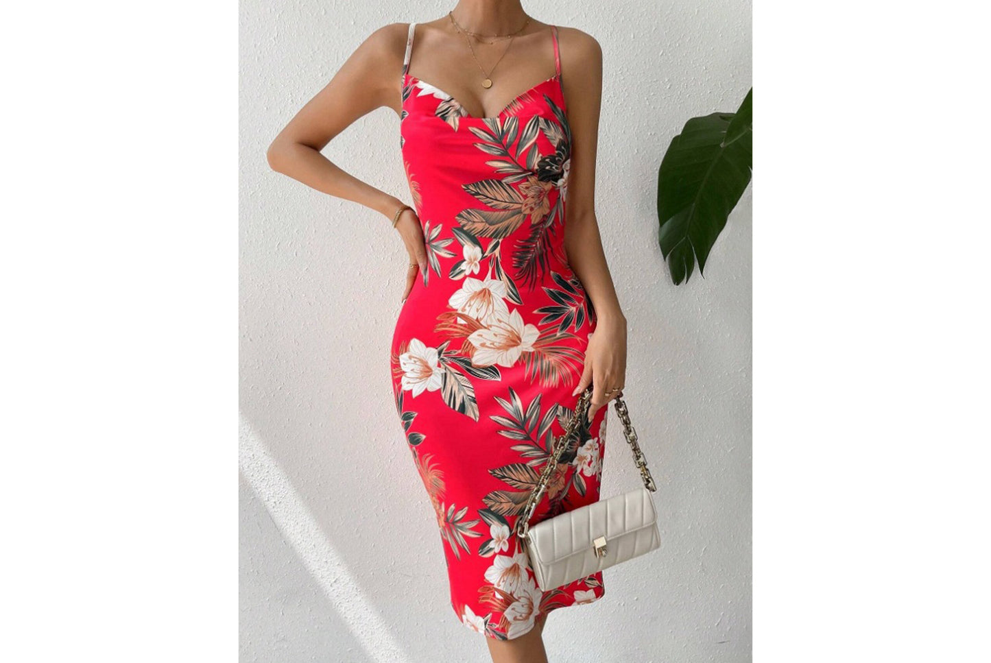 Sexy Side Slit Printed Slip Dress