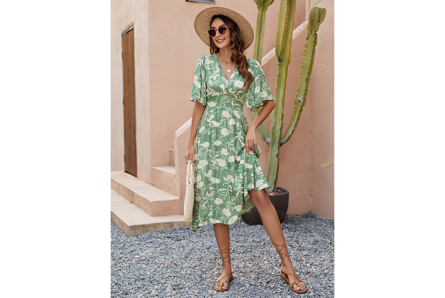 **Bohemian Beach Dress with a Waist Fit**