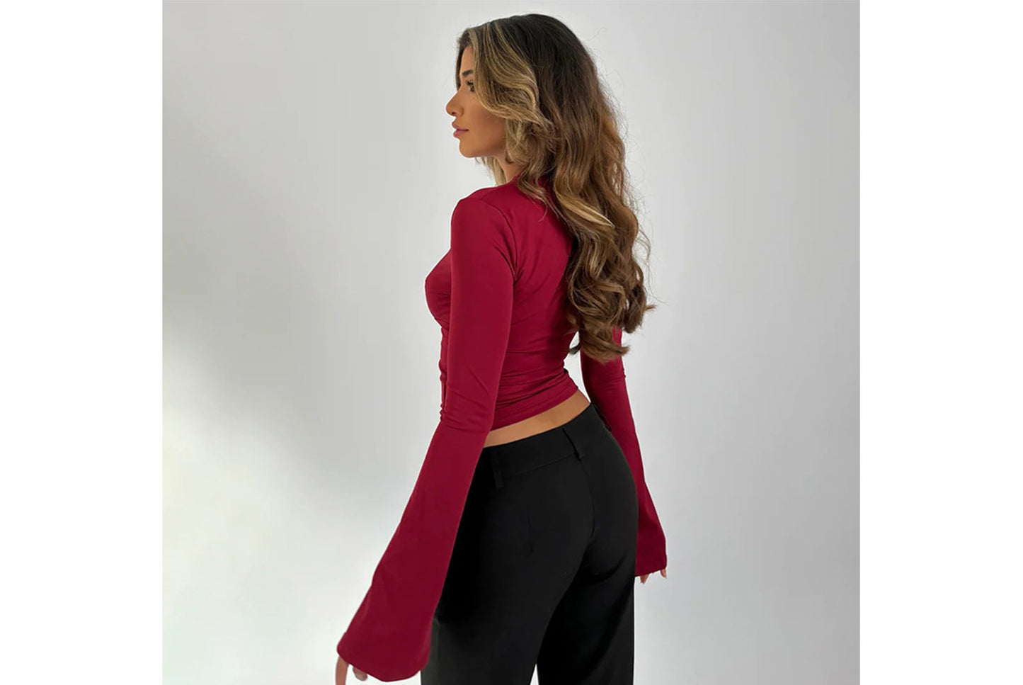 **Slim Fit Flare Sleeve T-Shirt Hot Girl Long Sleeve Base Layer**