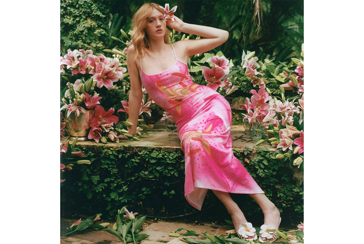 **Printed Strapless Slit Fit Maxi Dress**