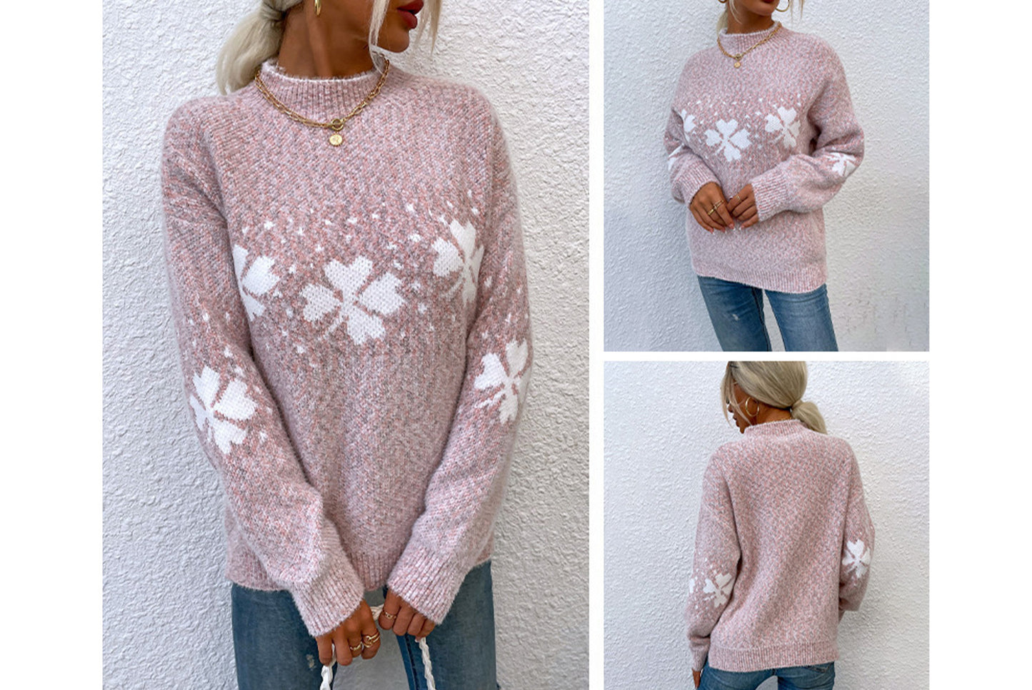 **Christmas Snowflake Sweater Casual Half-Turtleneck Sweater**