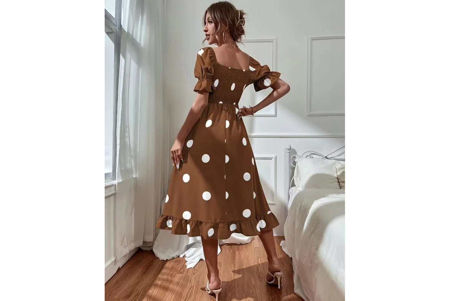 **Ruffled Fitted Short-Sleeve Dress**