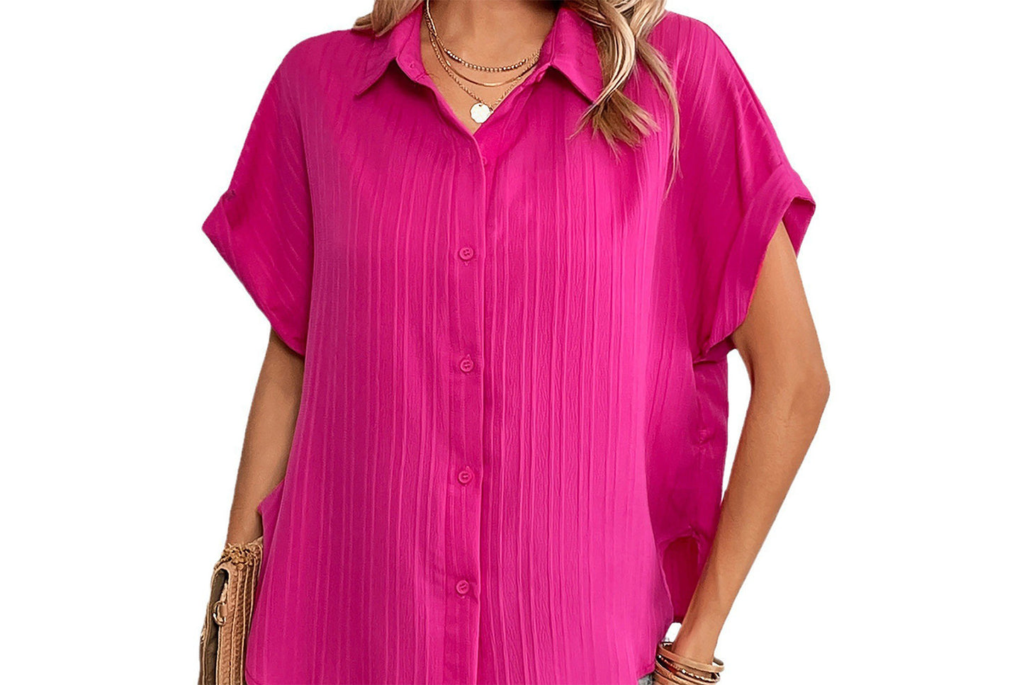 **Solid Color Short-Sleeved Shirt Top**