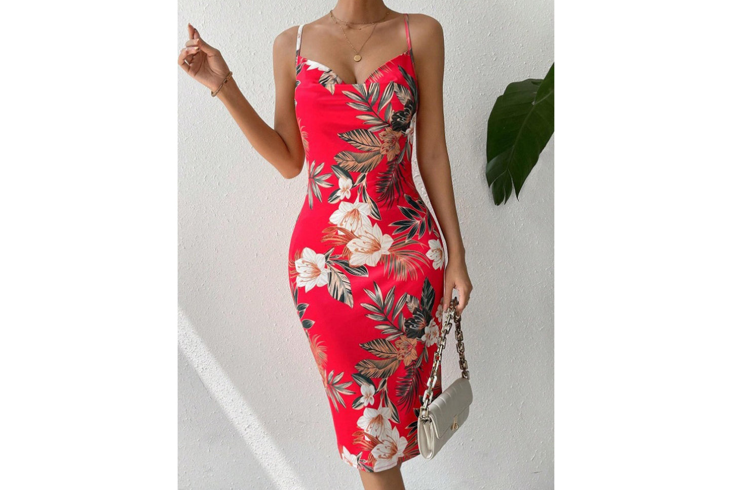 Sexy Side Slit Printed Slip Dress