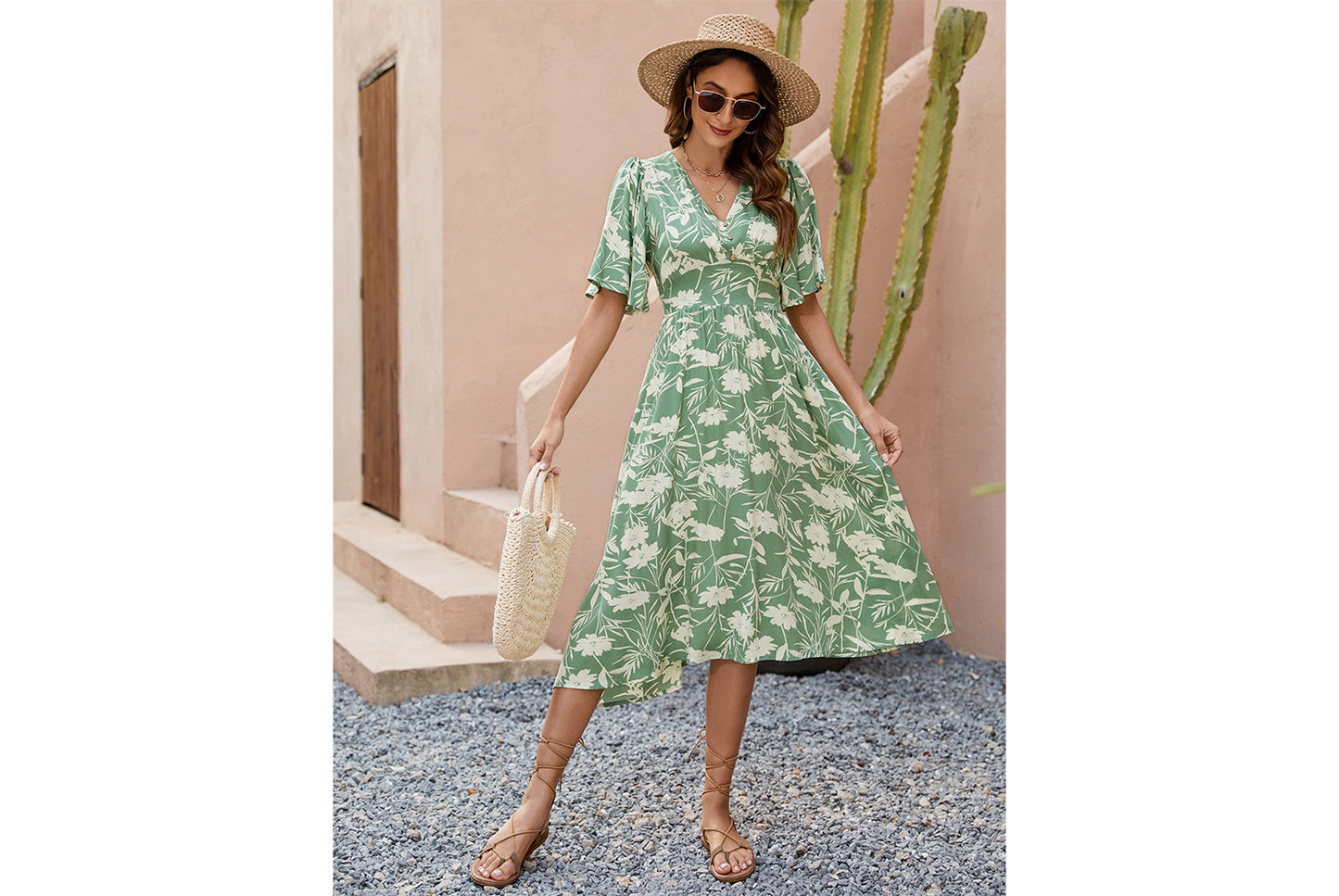 **Bohemian Beach Dress with a Waist Fit**